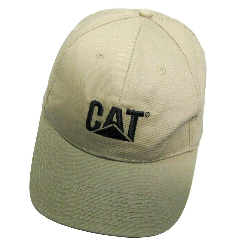 CATERPILLAR Men's Beige Baseball Cap Logo Hat (Adult Adjustable) 100% USA Cotton